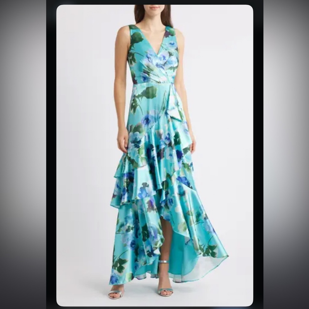 Eliza J Social Tiered Satin High-Low Cocktail Dress